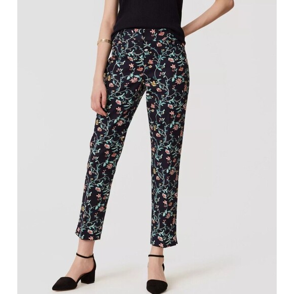 Ann Taylor Loft Pants Women's Sz 10T Floral Marisa Riviera Cropped  Blue Pink - Picture 2 of 16